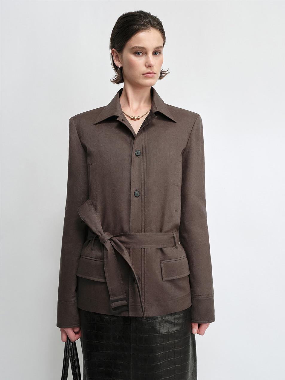 THE ARTM Women's Linen Blazer Jacket with Belt - Slim Fit Short Hunting Jacket for Spring