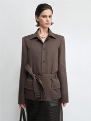 THE ARTM Women's Linen Blazer Jacket with Belt - Slim Fit Short Hunting Jacket for Spring