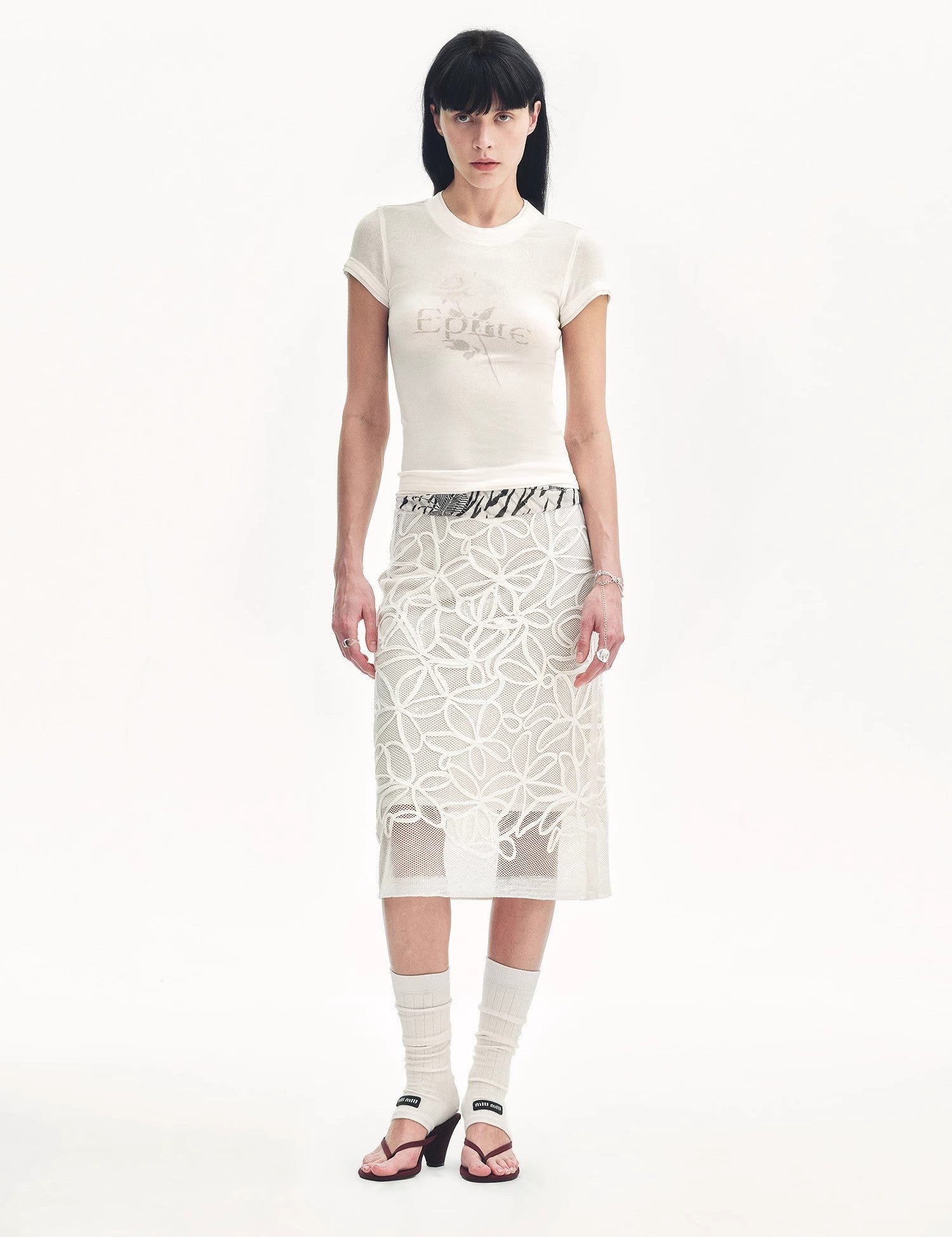 "Summer Dream" acetate sequin embroidered straight skirt - variant_title