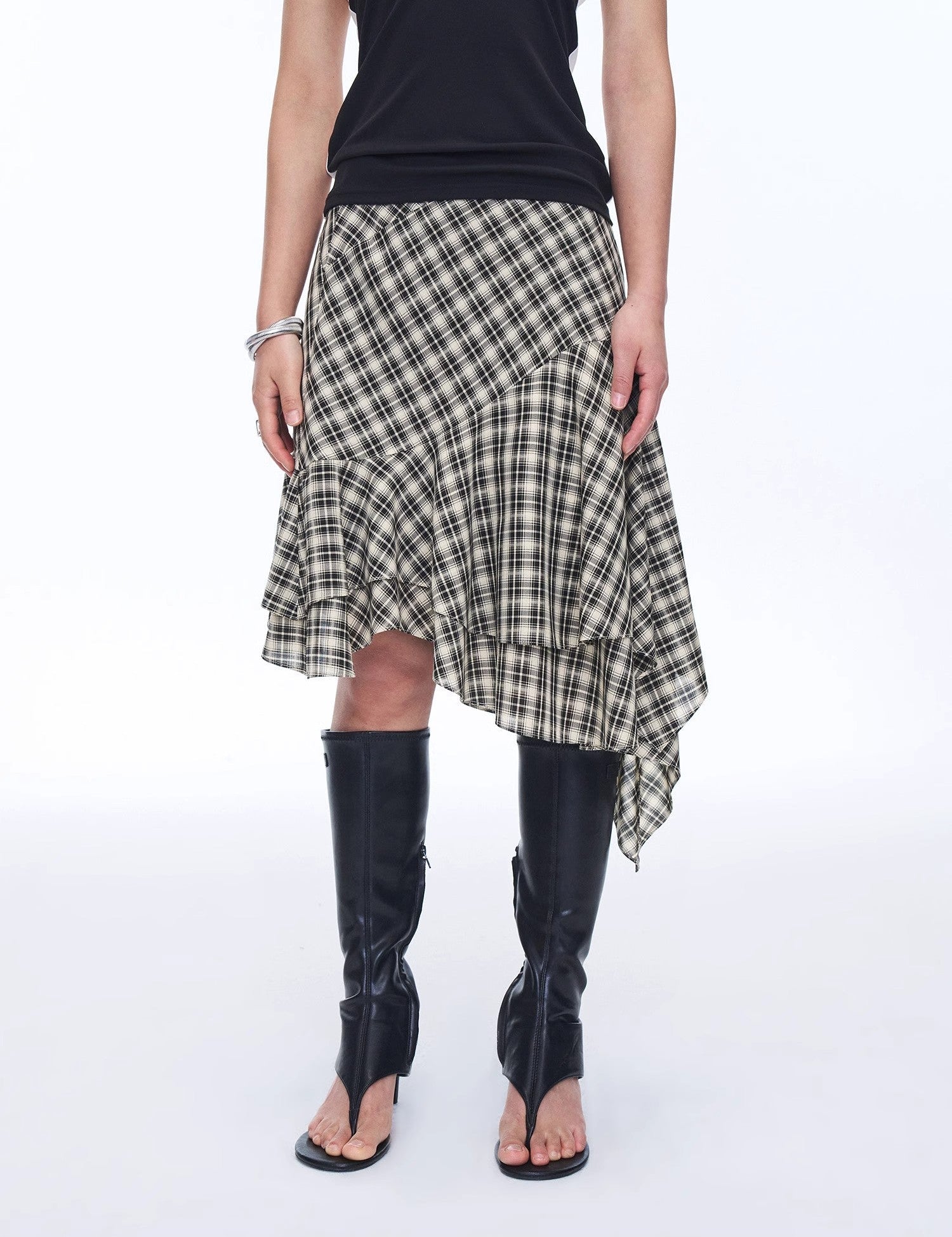 Tencel acetate plaid irregular A - line skirt"Full - level ballet" - variant_title