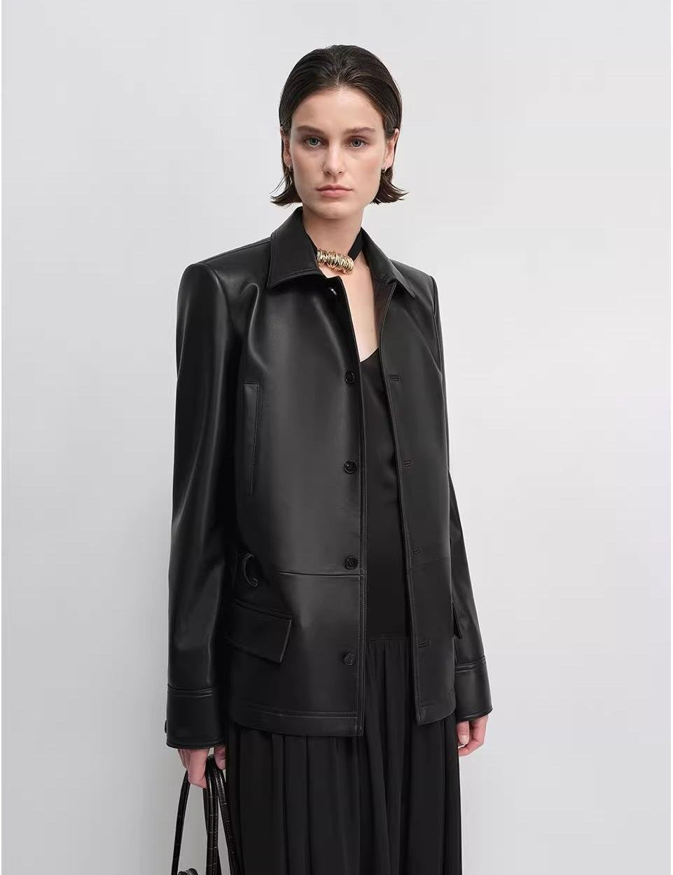 THE ARTM Black Lambskin Leather Jacket - Retro Fitted Suede Coat - variant_title