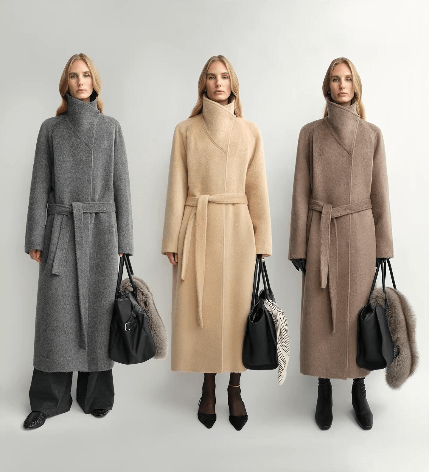 THE ARTM Women's Alpaca Wool Blend Coat - A - Line Lapel Long Coat "Architectural Grace" - variant_title