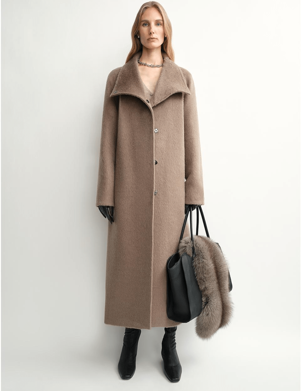 THE ARTM Women's Alpaca Wool Blend Coat - A - Line Lapel Long Coat "Architectural Grace" - variant_title