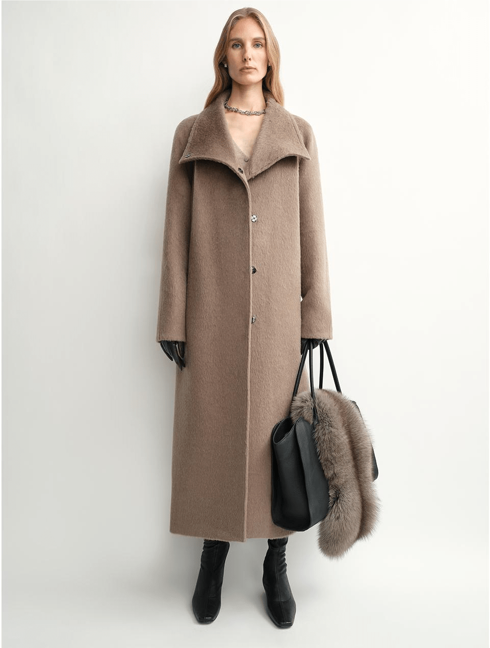 THE ARTM Women's Alpaca Wool Blend Coat - A - Line Lapel Long Coat "Architectural Grace" - variant_title