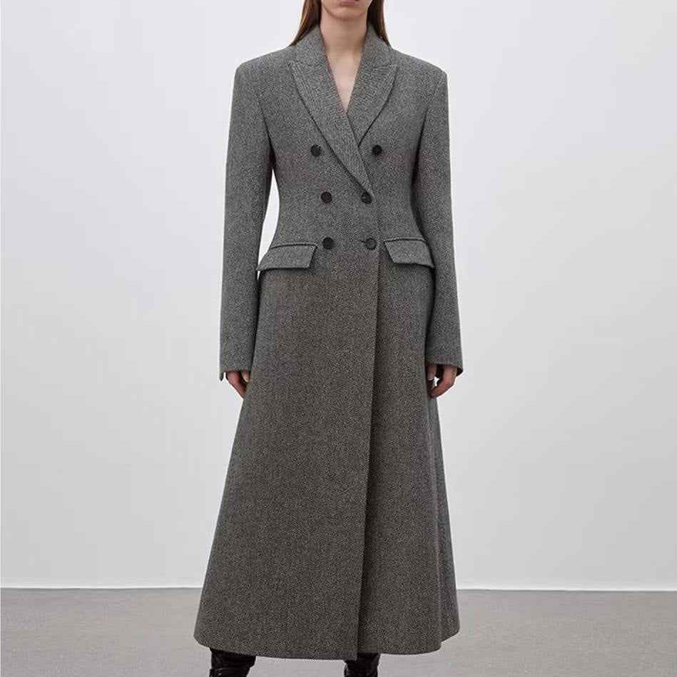 THE ARTM Women's Wool Herringbone Double - Breasted Blazer with Structured Shoulders - variant_title