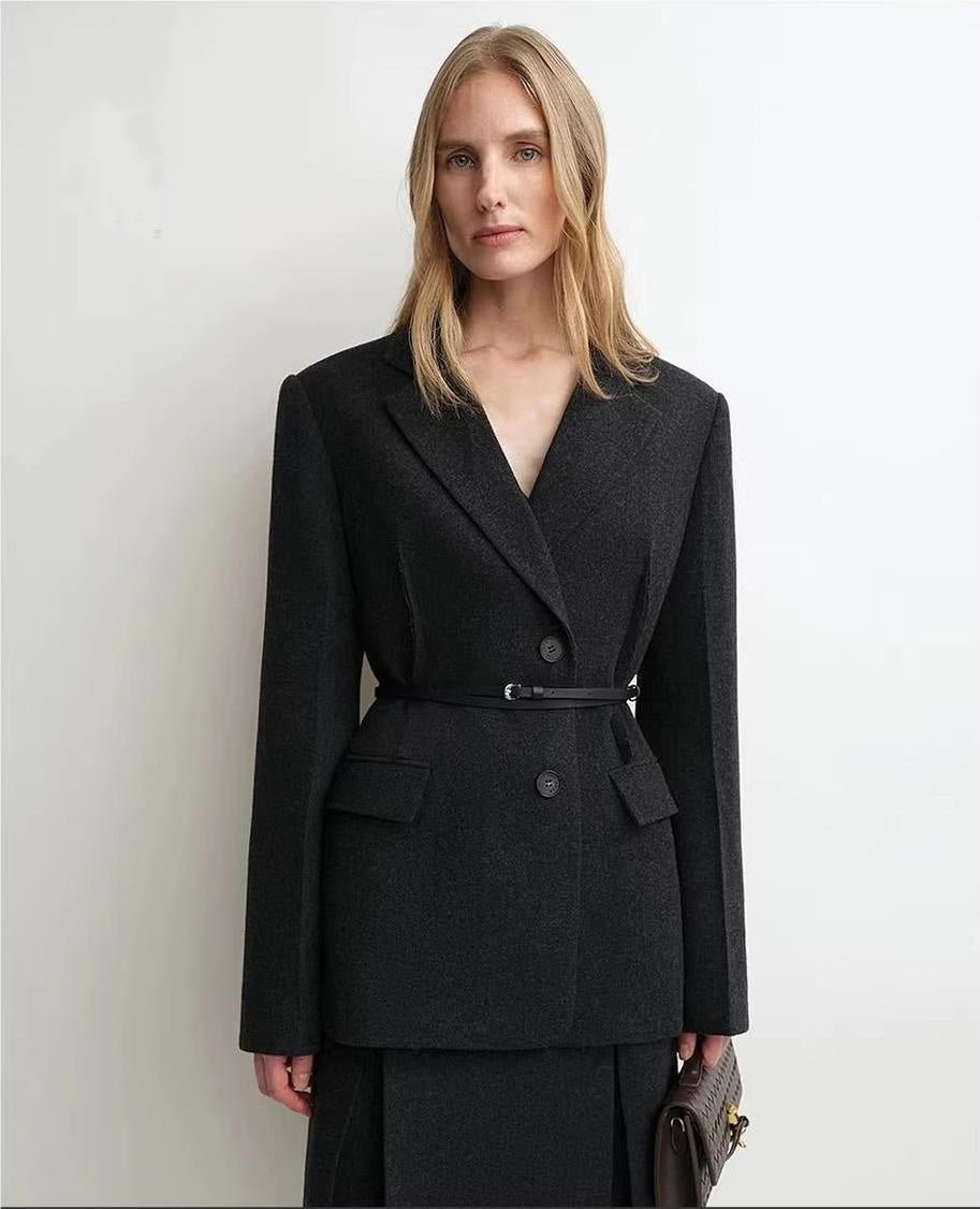 THE ARTM Women's Wool Suit Set - Fitted Blazer & A - Line Skirt - variant_title