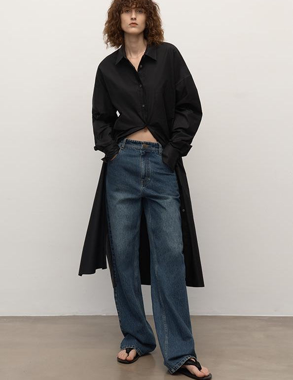 TOP grade long - staple cotton basic micro - stacked straight jeans - variant_title