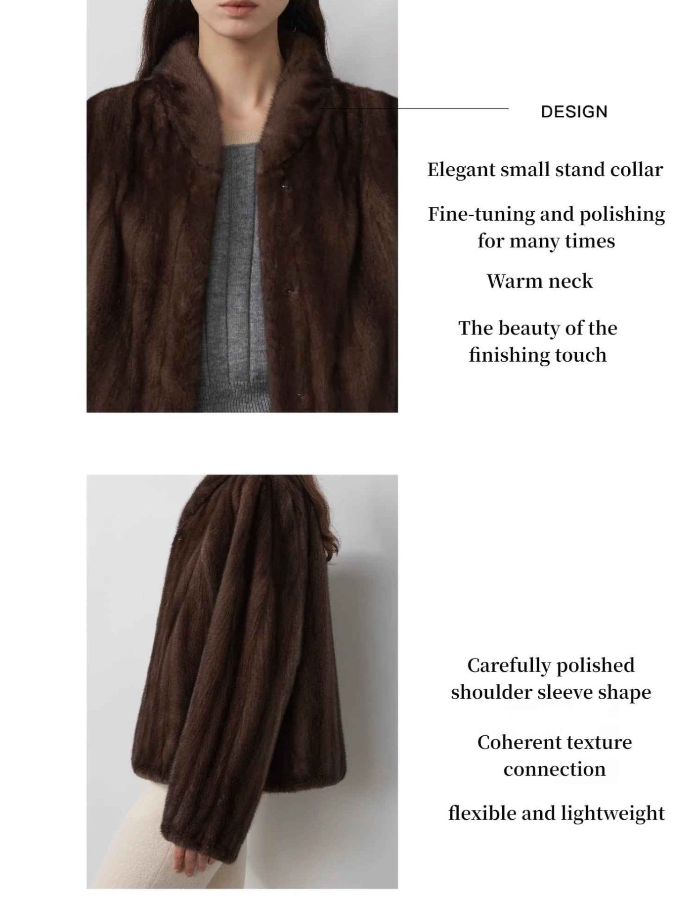 Warm coffee mink retro imported stand collar short mink fur coat - variant_title