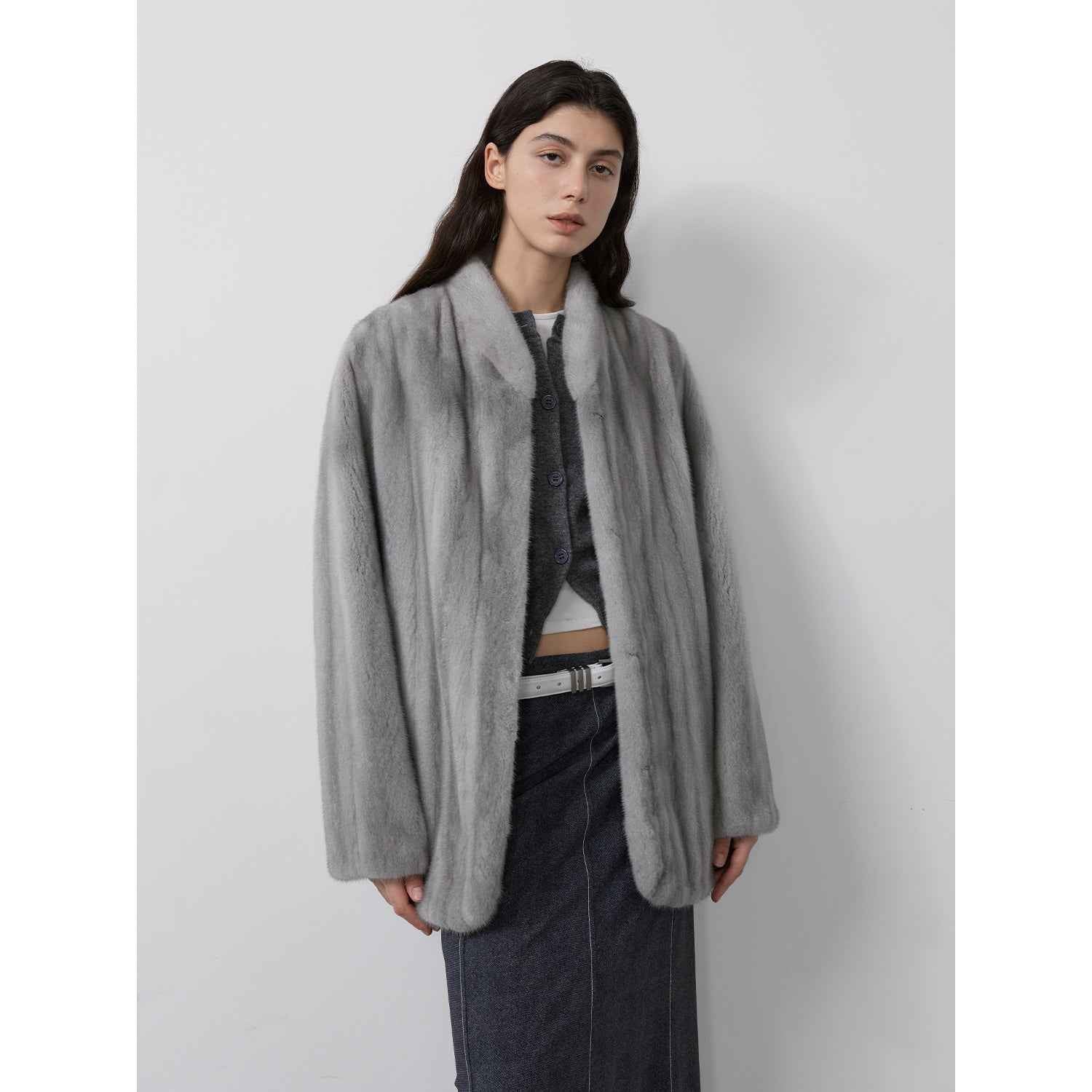 Warm coffee mink retro imported stand collar short mink fur coat - variant_title