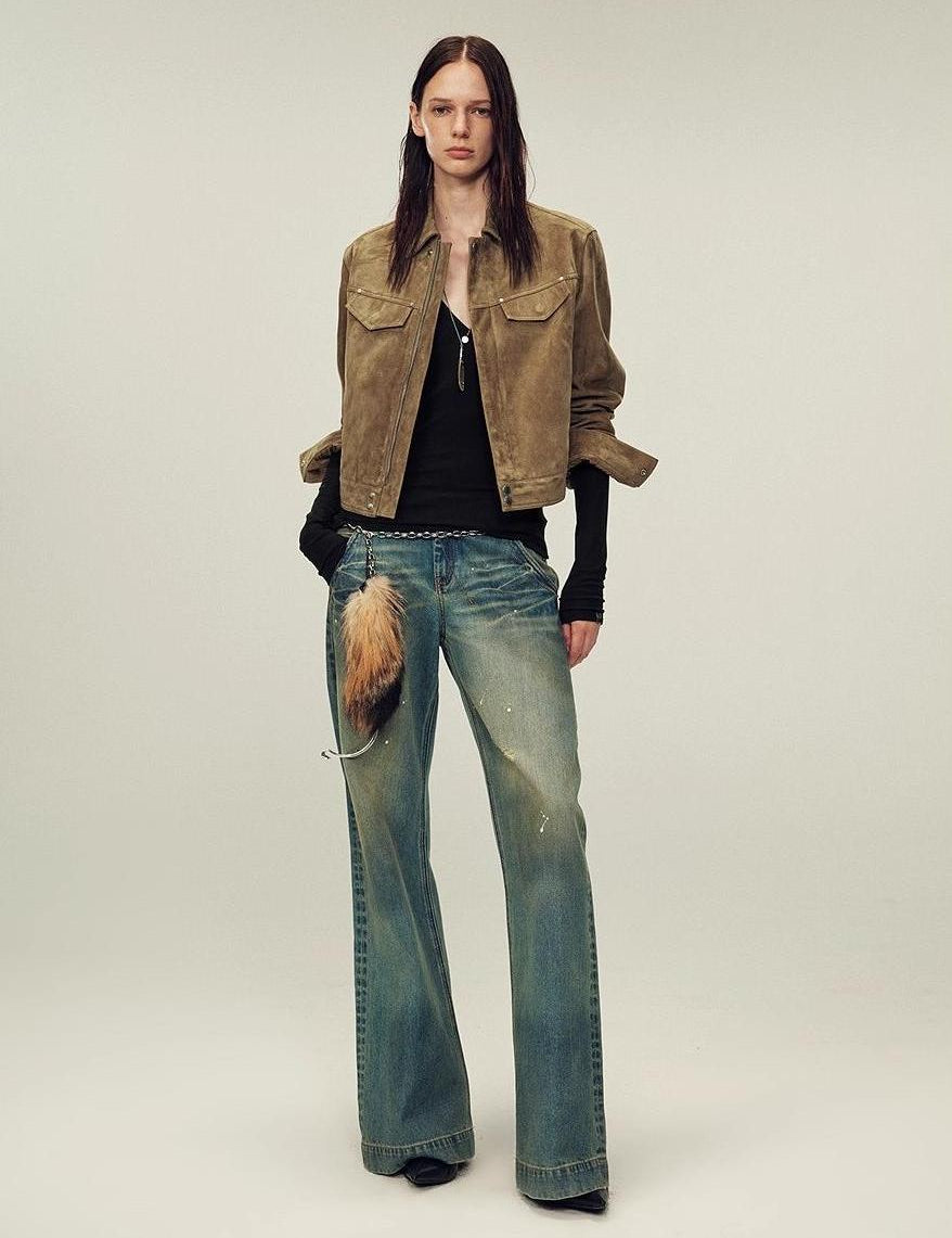 Women's imported first - layer suede sheepskin short autumn leather jacket - variant_title