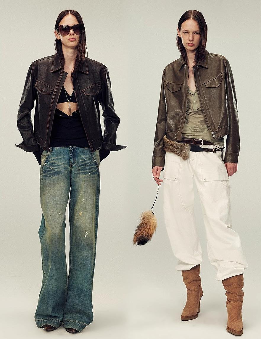 Women's imported first - layer suede sheepskin short autumn leather jacket - variant_title