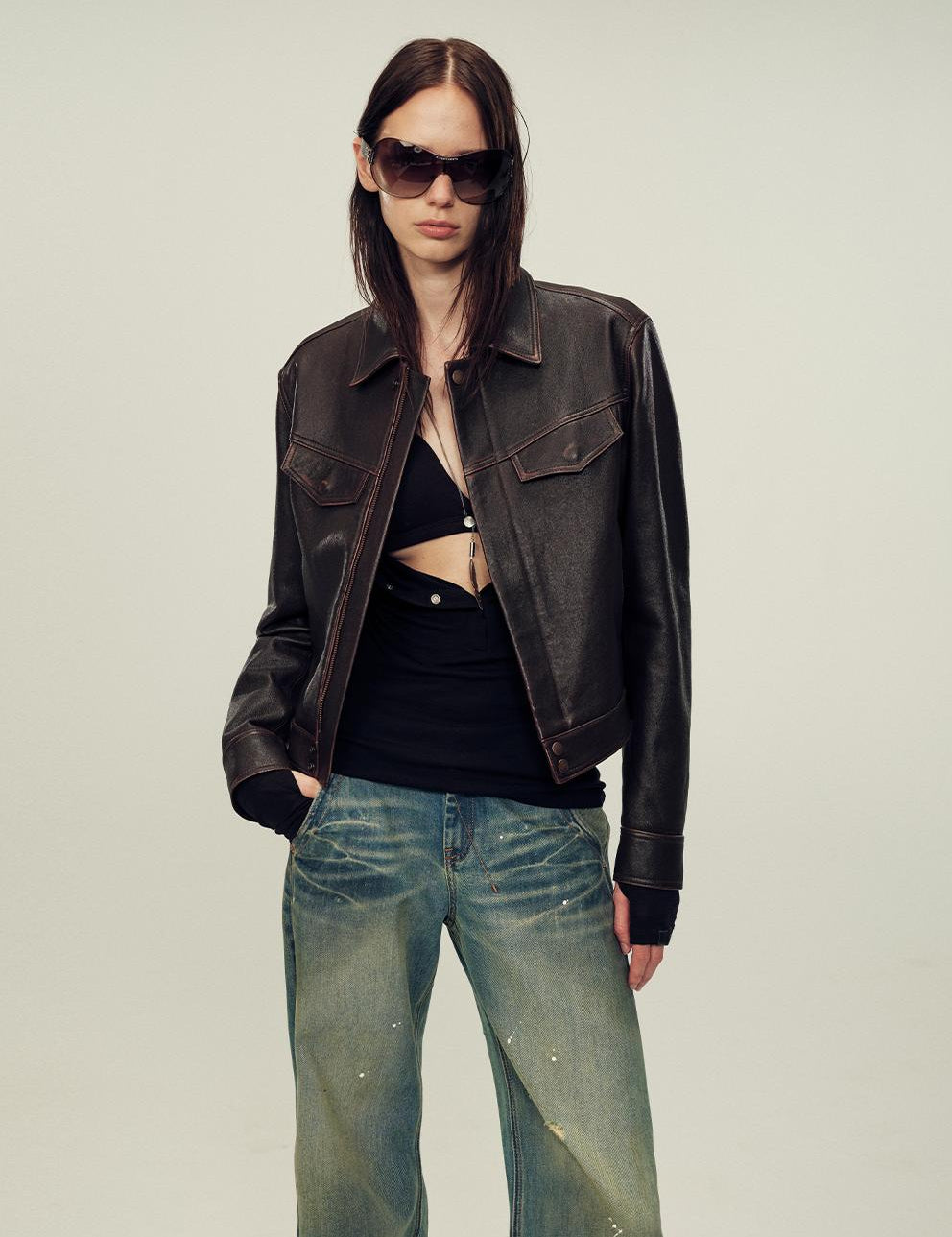 Women's imported first - layer suede sheepskin short autumn leather jacket - variant_title