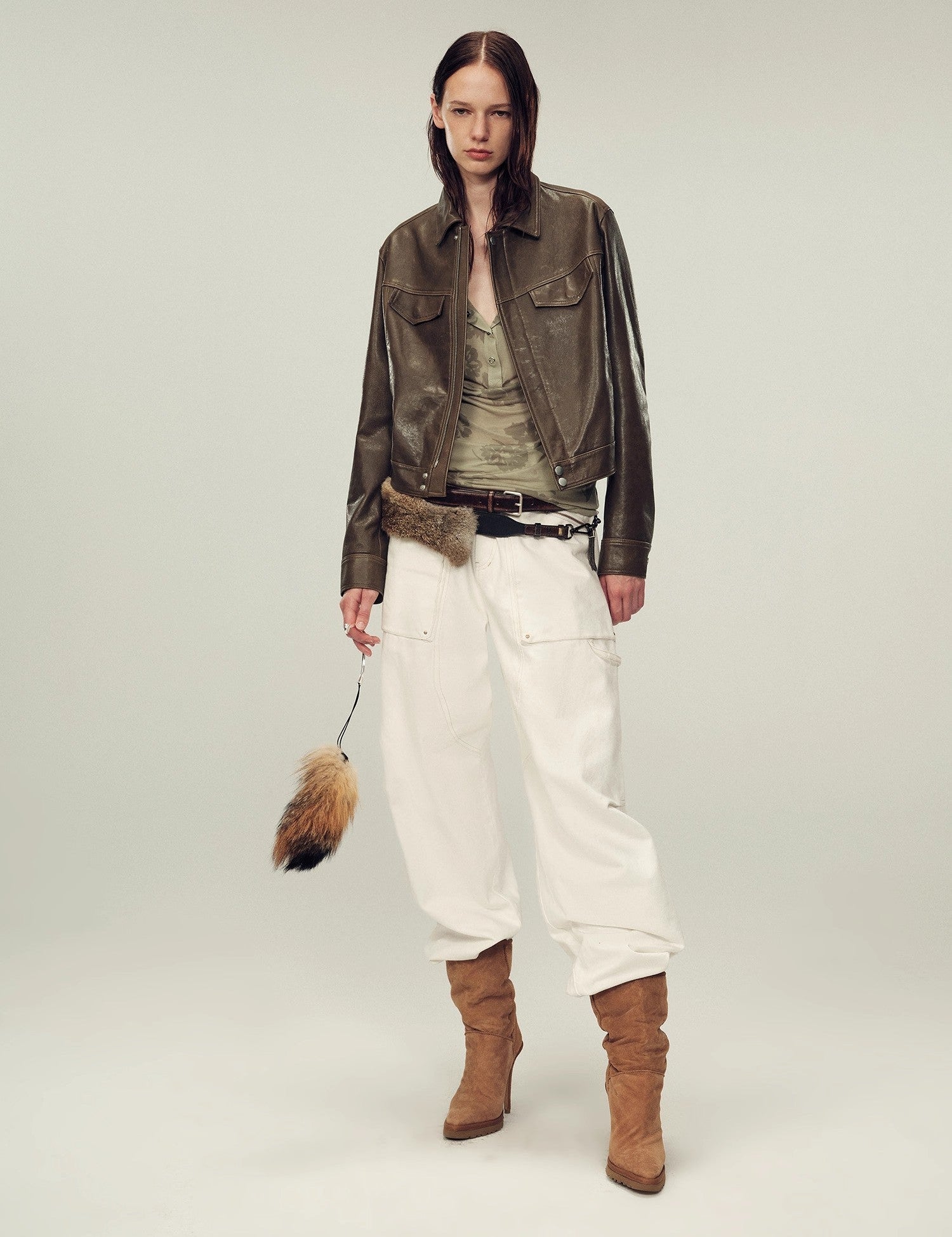 Women's imported first - layer suede sheepskin short autumn leather jacket - variant_title