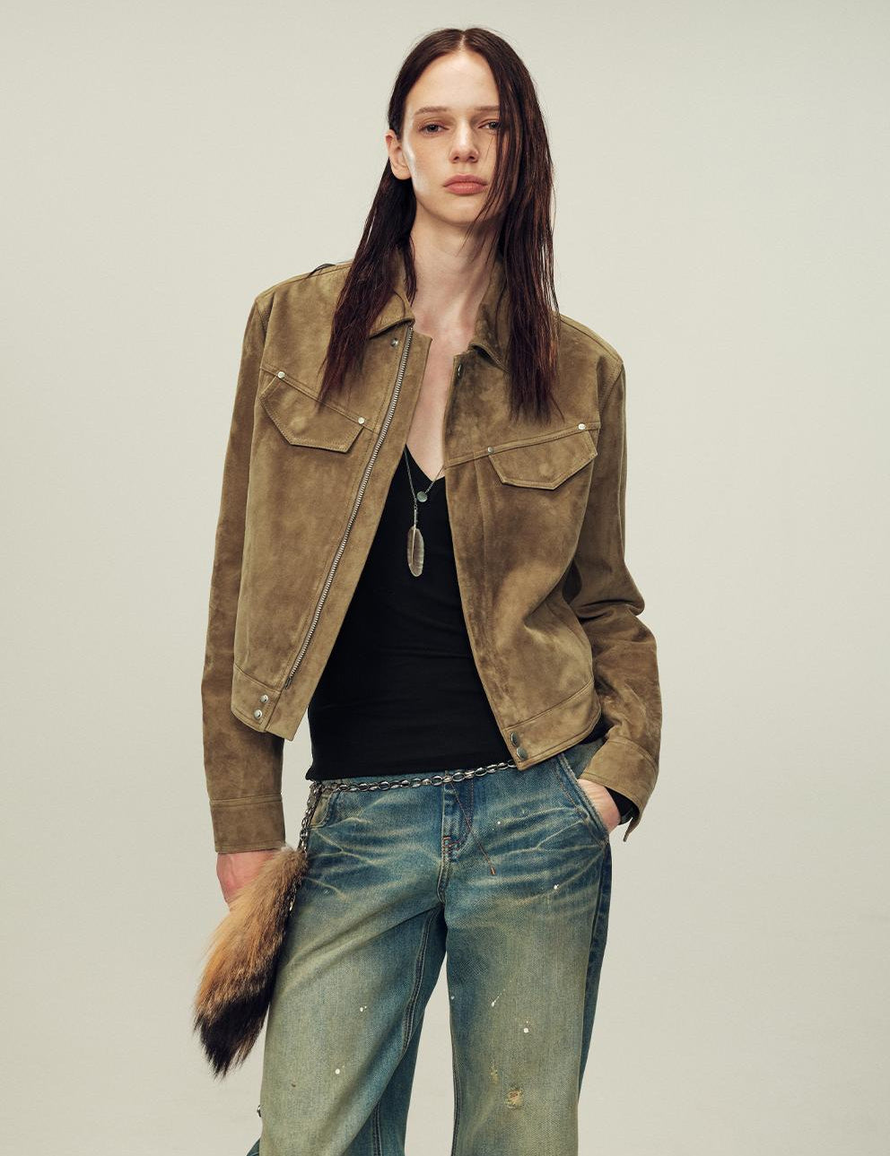 Women's imported first - layer suede sheepskin short autumn leather jacket - variant_title