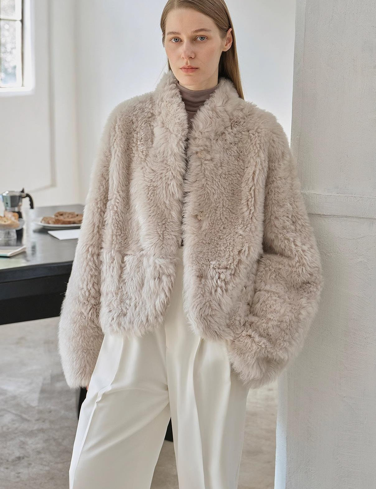 "Yorta" imported Tuscan curly wool upper arc collar sheepskin coat - variant_title