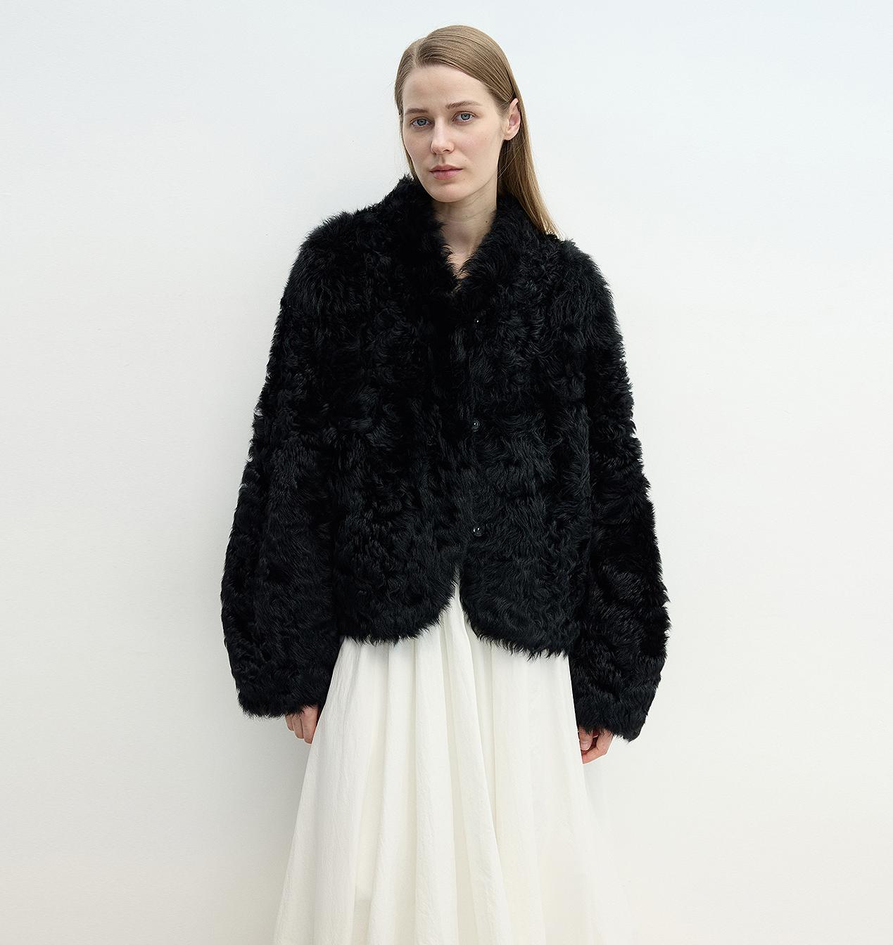 "Yorta" imported Tuscan curly wool upper arc collar sheepskin coat - variant_title