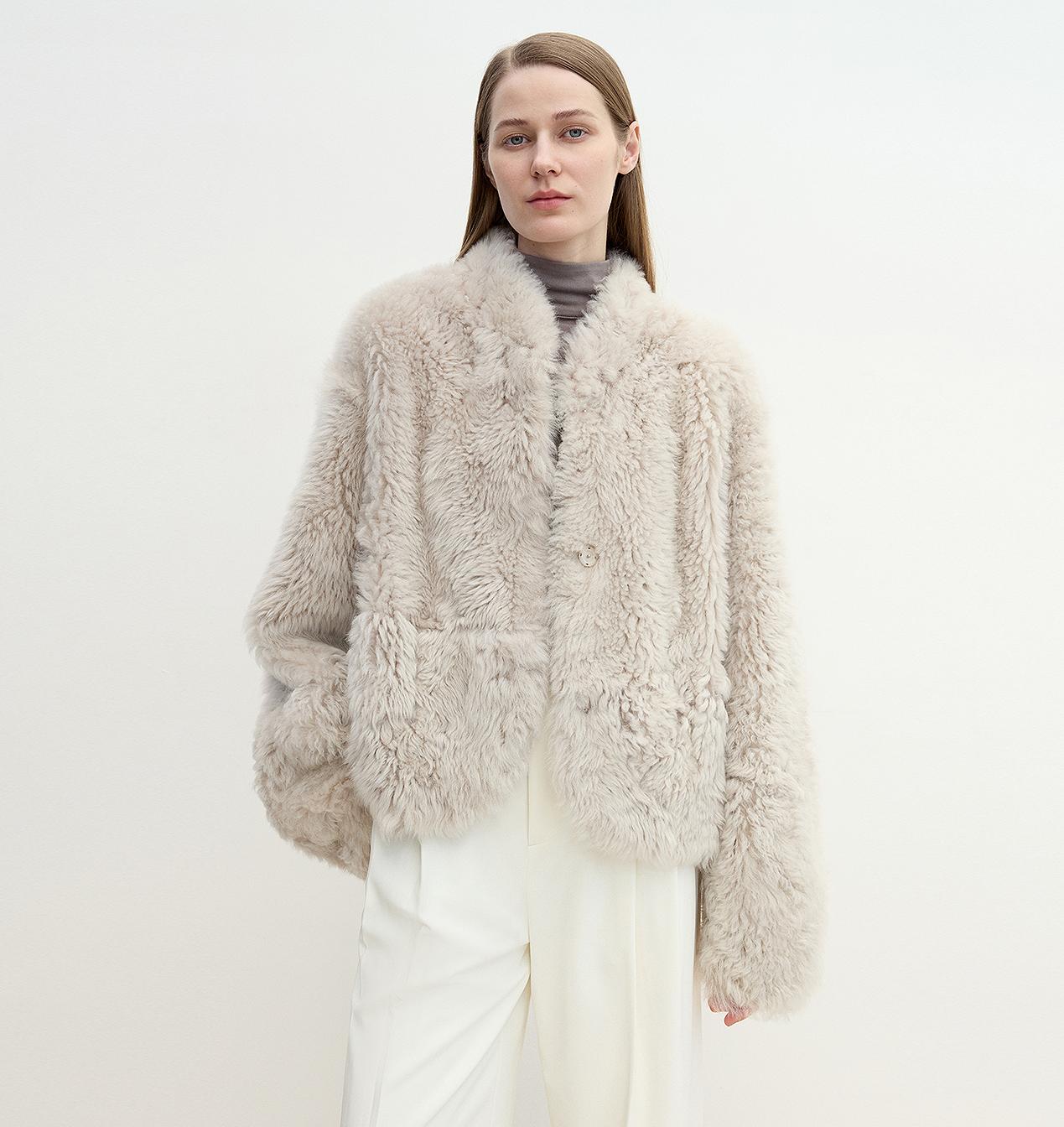 "Yorta" imported Tuscan curly wool upper arc collar sheepskin coat - variant_title